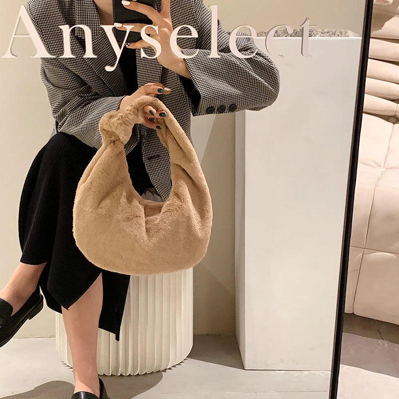 Winter Plush Handbag Vintage Underarm Bag Sac A Main Ladies Hobos Bags