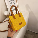 Women Winter Shoulder Bag Lamb Wool Warm Square Cross-body