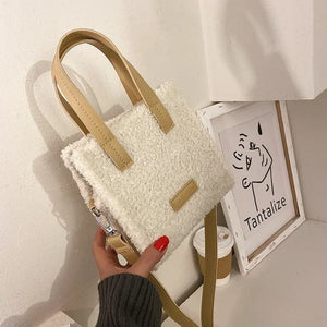 Women Winter Shoulder Bag Lamb Wool Warm Square Cross-body