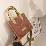 Women Winter Shoulder Bag Lamb Wool Warm Square Cross-body