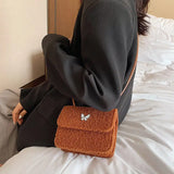 Winter Lambswool Shoulder Bag Butterfly Appliques Cross Body Handbag