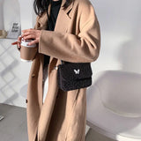 Winter Lambswool Shoulder Bag Butterfly Appliques Cross Body Handbag