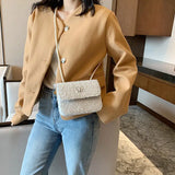 Winter Lambswool Shoulder Bag Butterfly Appliques Cross Body Handbag