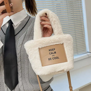 Plush Winter Shoulder Bag Soft Furry Handbag Large Tote