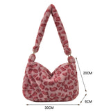 Women Winter Soft Plush Red Leopard Shoulder Bags Female Cow Print Underarm Bag