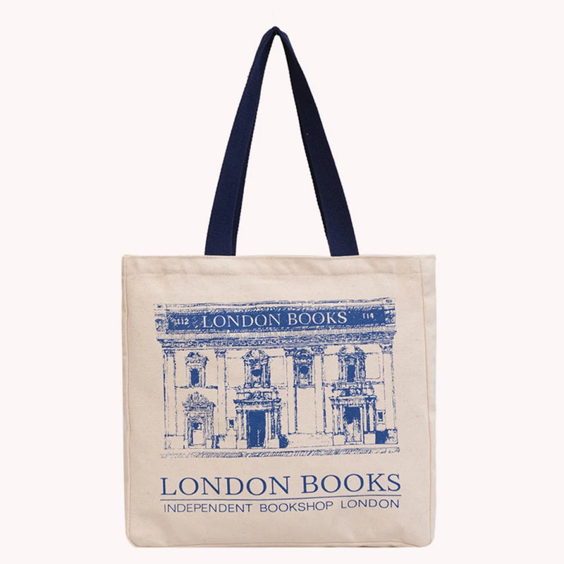 London Bookshop Print Canvas Handbag for Women