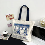 London Bookshop Print Canvas Handbag for Women