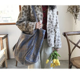 Women's Vintage Plaid Tote Bag - Large Capacity Handbag