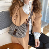 Women Plaid Woolen Crossbody Bag Vintage Canvas Handbag