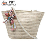 Women Woven Ribbon Shoulder Bag Ladies Beach Vacation Crossbody Bags