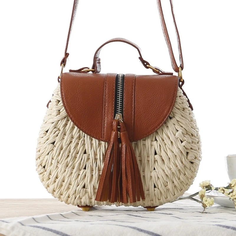 Women Woven Shoulder Bag Beach Travel Satchel Bags