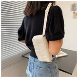 Women Woven Shoulder Bag PU Leather Solid Fanny Pack Messenger Bag