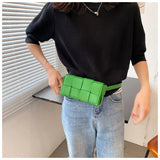 Women Woven Shoulder Bag PU Leather Solid Fanny Pack Messenger Bag
