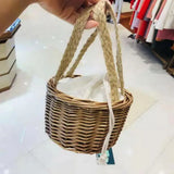 Women Straw Bucket Handbag Lady Summer Beach Mini Bags
