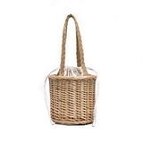 Women Straw Bucket Handbag Lady Summer Beach Mini Bags