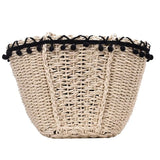 Straw Shoulder Bag with Pom Pom Tassel Lace Trim Drawstring Closure