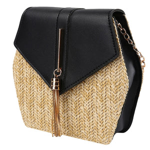 Bohemia Shoulder Bag Zip Crossbody Bag Diamond Straw Handbag