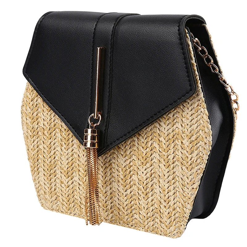 Bohemia Shoulder Bag Zip Crossbody Bag Diamond Straw Handbag