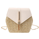 Bohemia Shoulder Bag Zip Crossbody Bag Diamond Straw Handbag