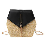 Bohemia Shoulder Bag Zip Crossbody Bag Diamond Straw Handbag