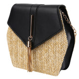 Bohemia Shoulder Bag Zip Crossbody Bag Diamond Straw Handbag