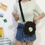 Women Zipper Daisy Canvas Crossbody Messenger Bag