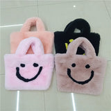 Women's Plush Smiley Handbag Shoulder Bag Lady Chain Faux Fur Christmas Party