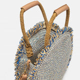 Women Round Tote Straw Bag Fringed Woven Shoulder Handbag