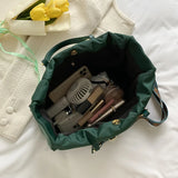 Women Green Large Shoulder Bag Padded Nylon Cotton Shoulder Bags Lady
