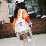 Striped Canvas Backpack for Girls School Student Travel Lady Bagpack