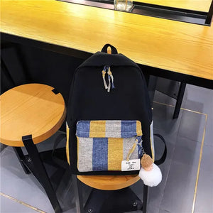 Striped Canvas Backpack for Girls School Student Travel Lady Bagpack