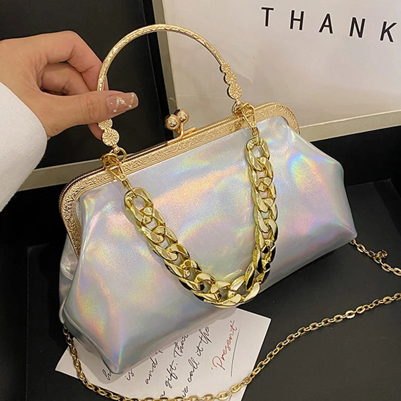 Women Silver Green Shoulder Bag Handbags and Purses with Chain