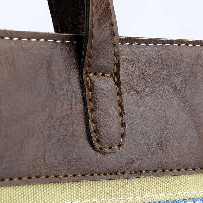 Patchwork Shoulder Bag Vintage Canvas+PU Leather Tote