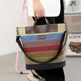 Patchwork Shoulder Bag Vintage Canvas+PU Leather Tote
