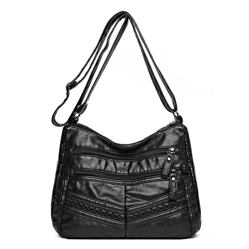 Women's 2 Layers Casual Handbags Retro Shoulder Crossbody Bags Soft Leather