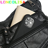 Women's 2 Layers Casual Handbags Retro Shoulder Crossbody Bags Soft Leather