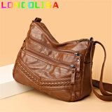 Women's 2 Layers Casual Handbags Retro Shoulder Crossbody Bags Soft Leather