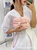 Crochet Woven Chain Lock Crossbody Shoulder Bag