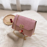 Women's Summer Sequins Lock Chain Small Square Bag Shoulder Handbag