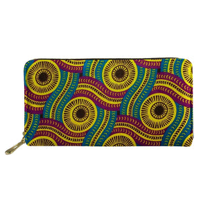 Boho Pattern PU Fabric Long Wallet Zipper Phone Bag Girls Clutch