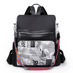 Women's Printed Nylon Oxford Backpack Large Capacity Shoulder Bags