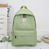 Women's Casual Canvas School Backpack Large Street Travel Bag Green Daisy