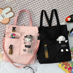 Women's Canvas Backpack Crossbody Bag Large Capacity Tote Bag Animal Cartoon