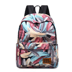 Women's Backpack Feather Print Youth Anti-Theft Travel Packbag