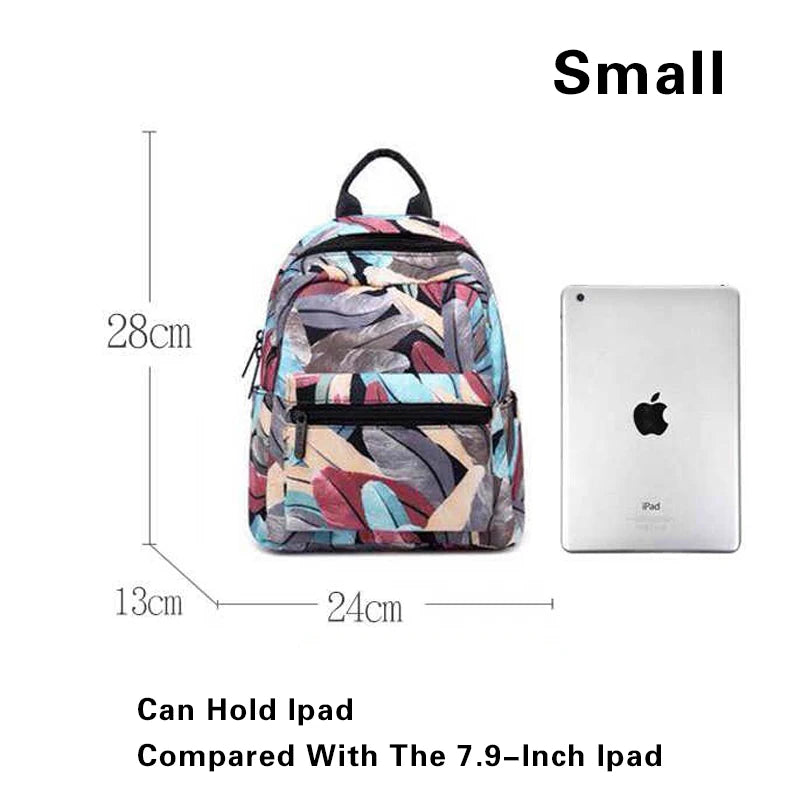 Women's Backpack Feather Print Youth Anti-Theft Travel Packbag