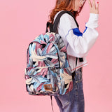 Women's Backpack Feather Print Youth Anti-Theft Travel Packbag