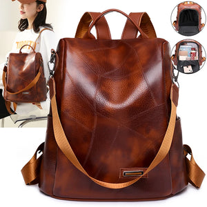 Vintage Leather Backpack For Girls High School Leisure Shoulder Bag