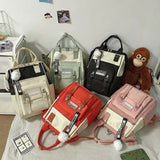 Contrast Nylon School Bag For Teen Girls Large Capacity Travel Bag