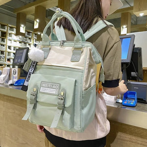 Contrast Nylon School Bag For Teen Girls Large Capacity Travel Bag