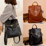 Women's Leather Backpack Purse Large Capacity Travel Shoulder Bag